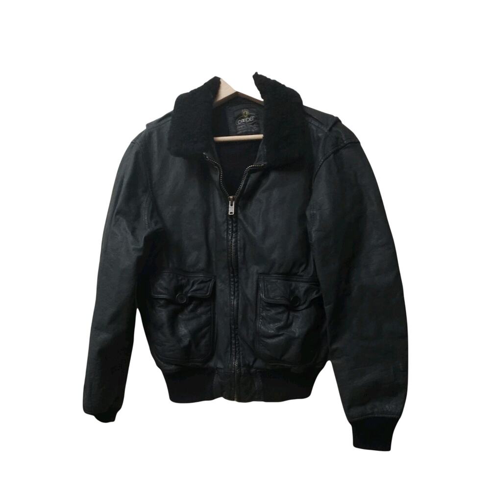 Vintage Cooper Leather Bomber Jacket Mens 40 Black Fur Collar Sherpa Lined USA